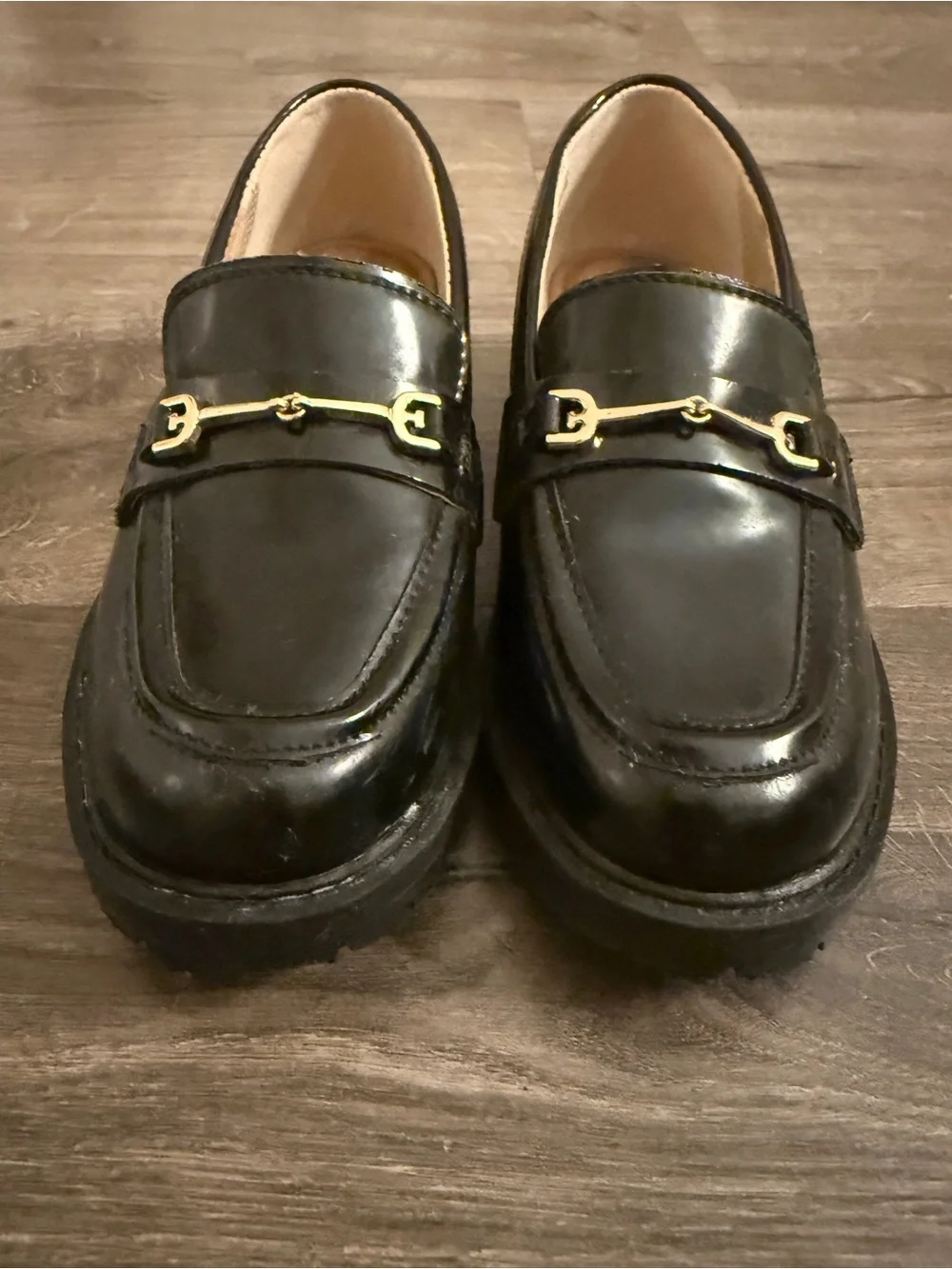 Sam Edelman Kids Black Moccasin Loafers with Gold Bit